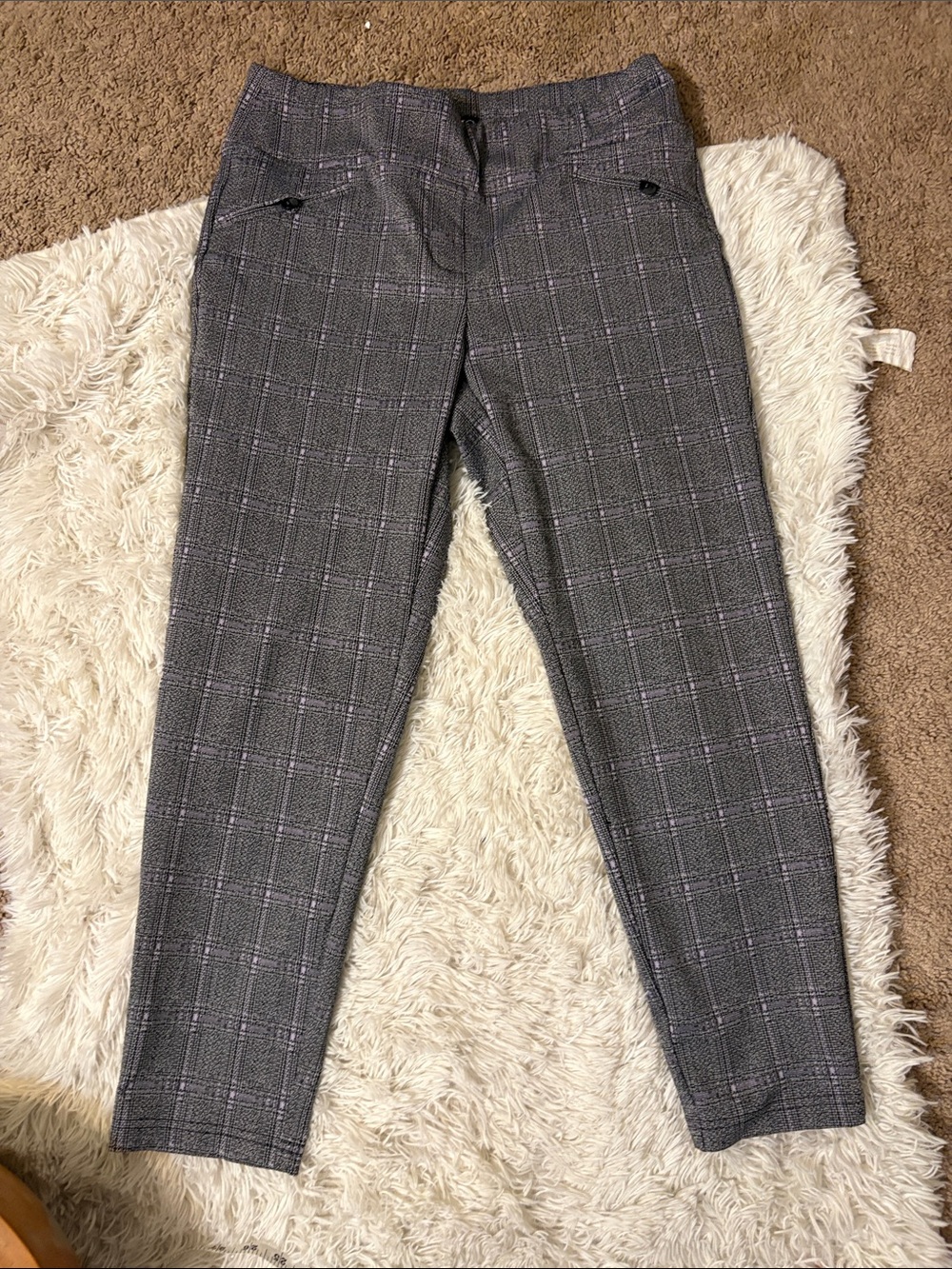 Soho Apparel Black and White Tweed-Look Skirt with Subtle Purple Accent